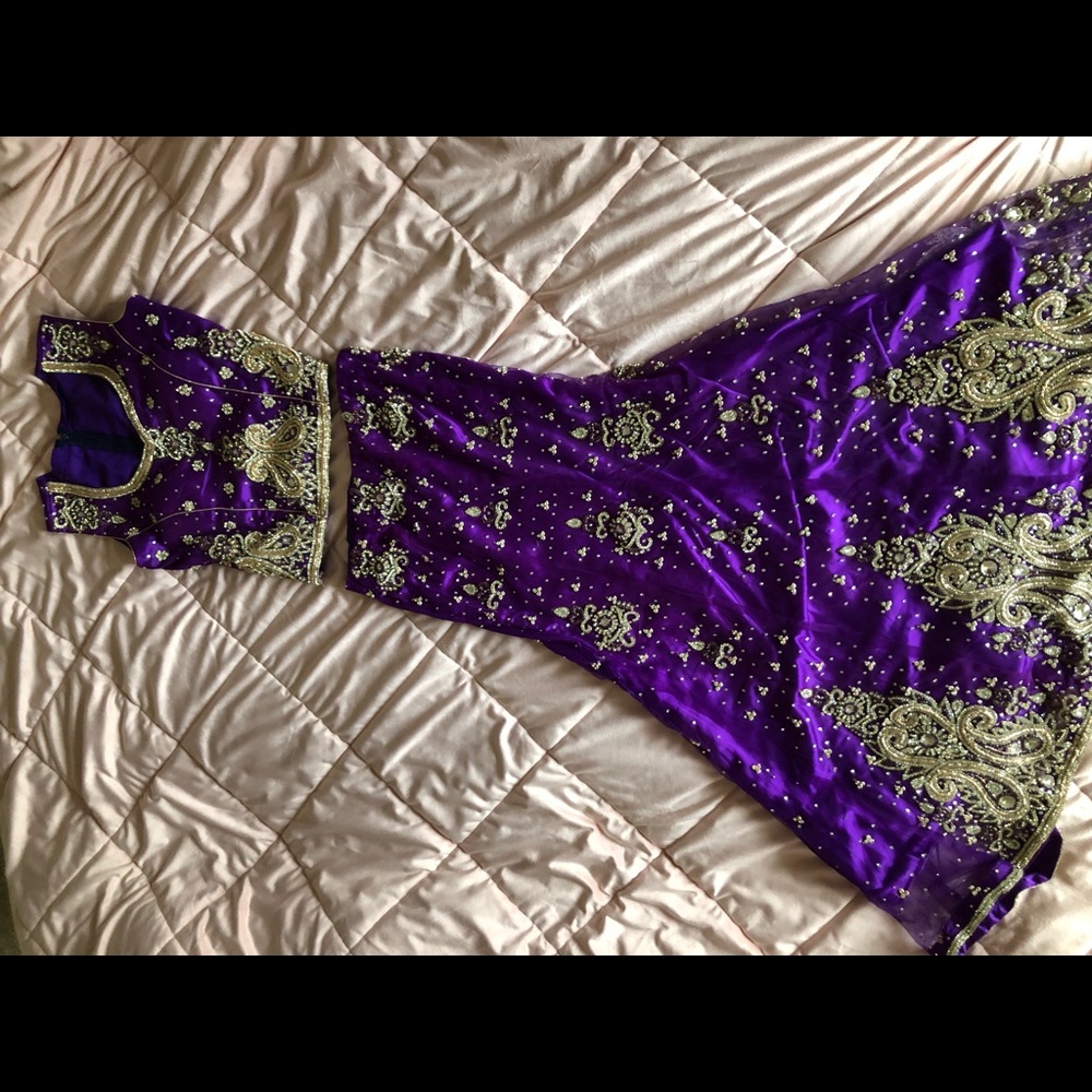 Purple heavily beaded lehenga with dupatta